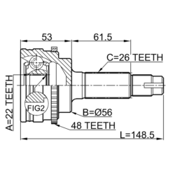 Alternative view of OUTER CV JOINT 22X56X26