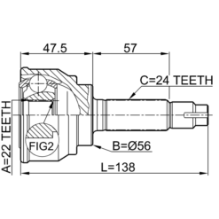 Alternative view of OUTER CV JOINT 22X56X24