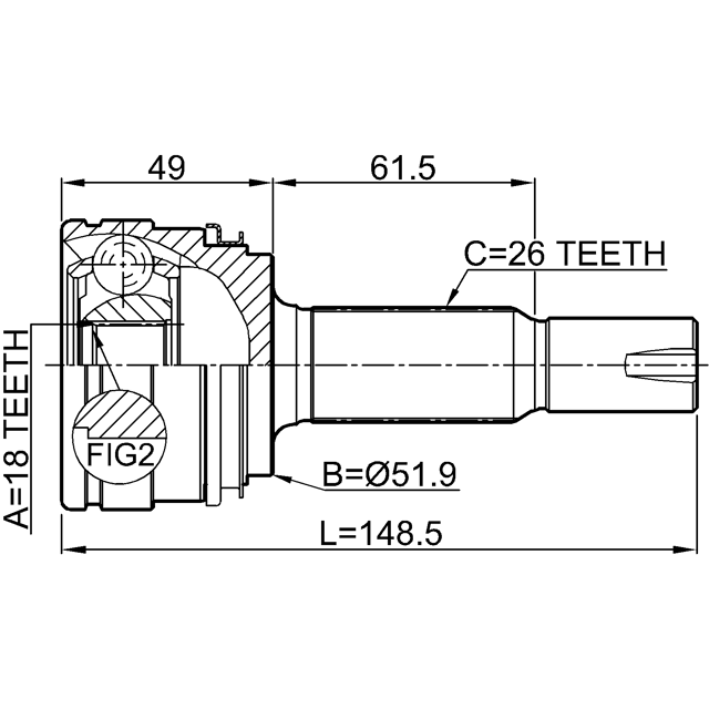 OUTER CV JOINT REAR 18X52X26 - Image 2