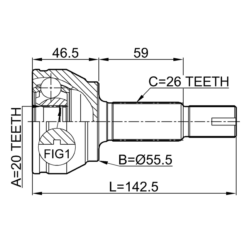 Alternative view of OUTER CV JOINT 20X55.5X26