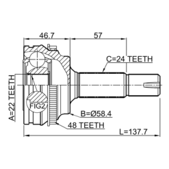 Alternative view of OUTER CV JOINT 22X57X24