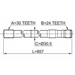 Alternative view of AXLE HALF SHAFT LEFT 30X857X24