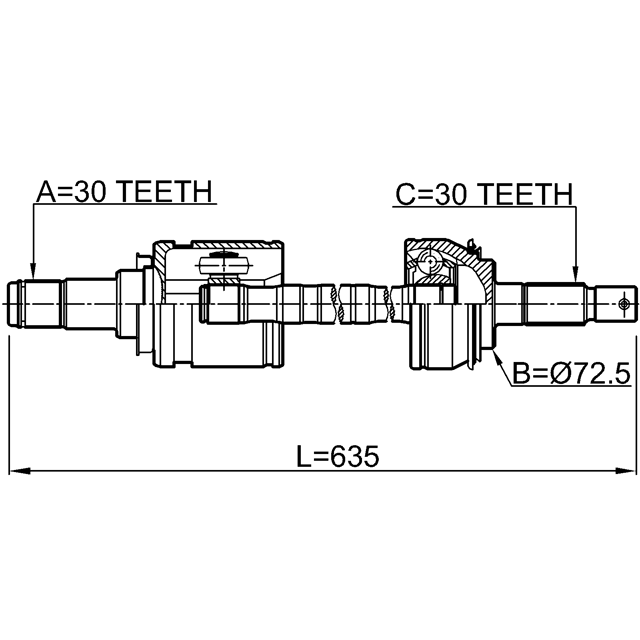 SHAFT ASSEMBLY, OUTER CV JOINT 29X515X30 - Image 2