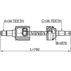 Alternative view of FRONT CV AXLE SHAFT RIGHT 34X760X36