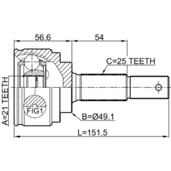 Alternative view of OUTER CV JOINT 21X49X25