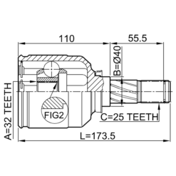 Alternative view of INNER CV JOINT LEFT 32X40X25