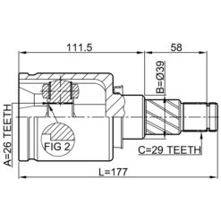 Alternative view of INNER CV JOINT LEFT 26X39X29