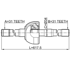 Alternative view of SHAFT ASSEMBLY, OUTER CV JOINT RIGHT 31X618X31