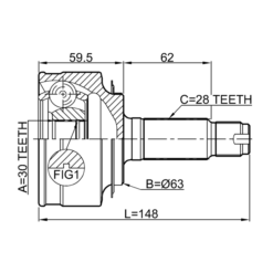 Alternative view of OUTER CV JOINT 30X63X28