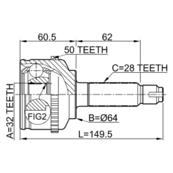 Alternative view of OUTER CV JOINT 32X64X28