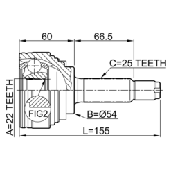 Alternative view of OUTER CV JOINT 22X54X25