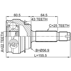 Alternative view of OUTER CV JOINT 22X56.9X25