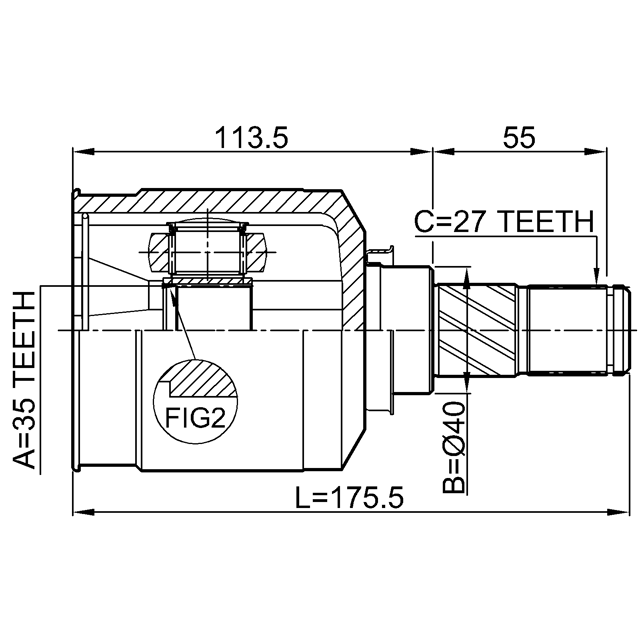 INNER CV JOINT LEFT 35X40X27 - Image 2