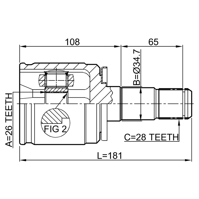INNER CV JOINT LEFT 26X34.7X28 - Image 2