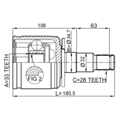 Alternative view of INNER CV JOINT LEFT 33X34.7X28