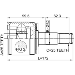 Alternative view of INNER CV JOINT LEFT 25X32X25