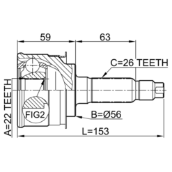 Alternative view of OUTER CV JOINT 22X56X26