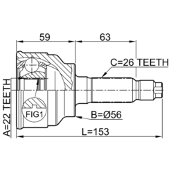 Alternative view of OUTER CV JOINT 22X56X26
