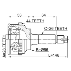 Alternative view of OUTER CV JOINT 28X56X26