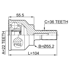 Alternative view of OUTER CV JOINT 22X55.2X36