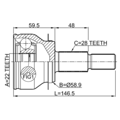 Alternative view of OUTER CV JOINT 22X58.9X28