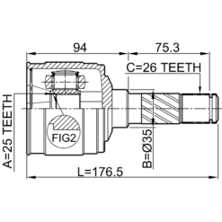 Alternative view of INNER CV JOINT RIGHT 25X35X26