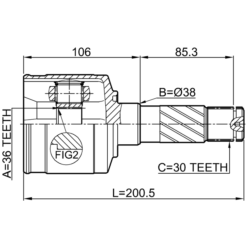 Alternative view of INNER CV JOINT RIGHT 36X38X30