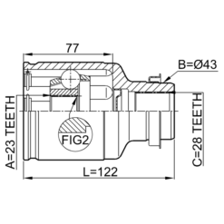 Alternative view of INNER CV JOINT RIGHT 23X43X28