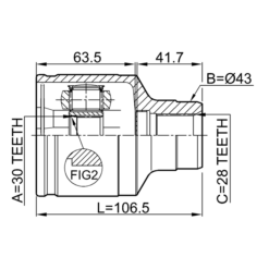 Alternative view of INNER CV JOINT RIGHT 30X43X28