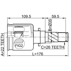 Alternative view of INNER CV JOINT LEFT 22X35X26