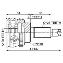 Alternative view of OUTER CV JOINT 20X49X25