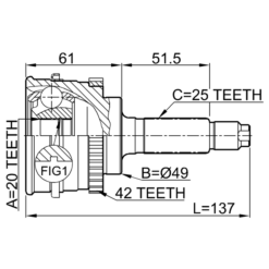 Alternative view of OUTER CV JOINT 20X49X25