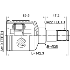 Alternative view of INNER CV JOINT LEFT 19X35X22