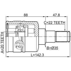 Alternative view of INNER CV JOINT LEFT 20X35X22