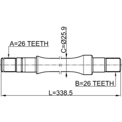 Alternative view of AXLE HALF SHAFT RIGHT 26X338.5X26