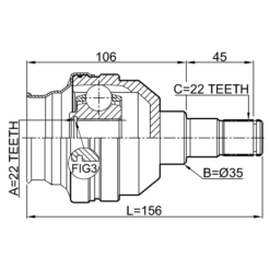 Alternative view of INNER CV JOINT LEFT 22X35X22