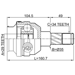 Alternative view of INNER CV JOINT LEFT 29X35X34