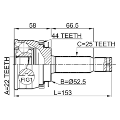 Alternative view of OUTER CV JOINT 22X52.5X25