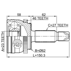 Alternative view of OUTER CV JOINT 23X64.5X27