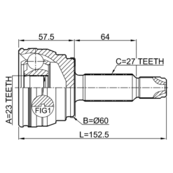 Alternative view of OUTER CV JOINT 23X62.5X27