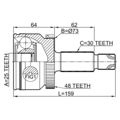 Alternative view of OUTER CV JOINT 25X72X30
