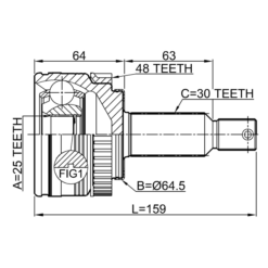 Alternative view of OUTER CV JOINT 25X64.5X30