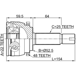 Alternative view of OUTER CV JOINT 22X52.5X25