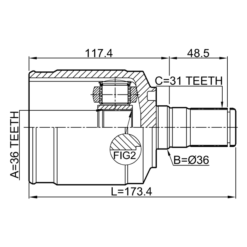 Alternative view of INNER CV JOINT LEFT 36X36X31