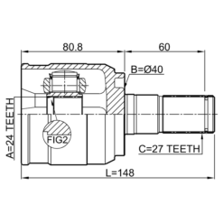 Alternative view of INNER CV JOINT LEFT 24X40X27
