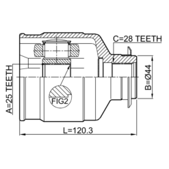 Alternative view of INNER CV JOINT 25X44X28