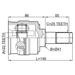 Alternative view of INNER CV JOINT LEFT 22X41X25