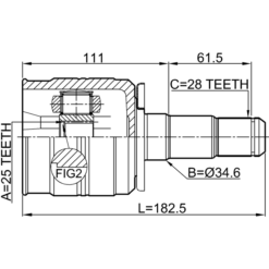 Alternative view of INNER CV JOINT LEFT 25X34.6X28