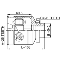Alternative view of INNER CV JOINT RIGHT 25X42X26