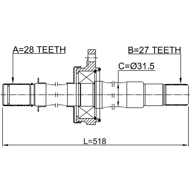 AXLE HALF SHAFT LEFT 27X518X28 - Image 2
